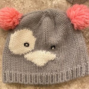 Toddler size knit snow beanie.